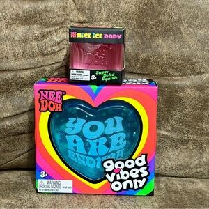 NEW Nee Doh Blue Good Vibes Only Glitter Heart & Pink Needoh Nice Ice Baby Cube